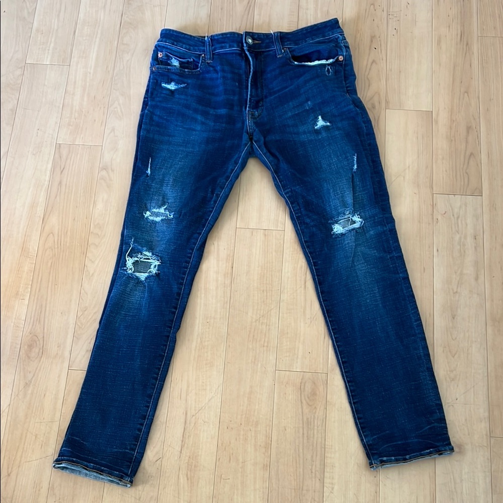 American Eagle Outfitters Men's Ripped Dark Blue Skinny Jeans - Picture 1 of 15